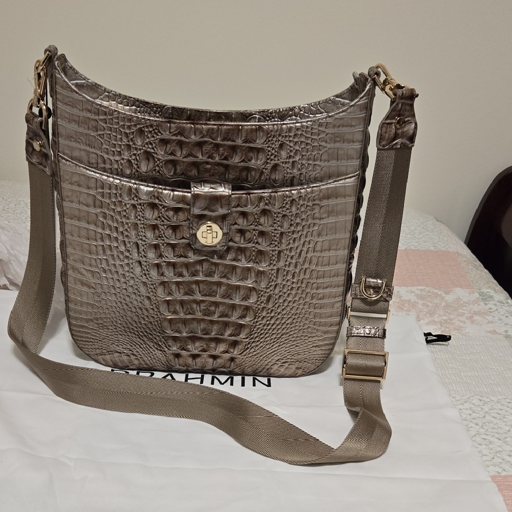 Brahmin Leia Crossbody Bag In Silver Lining Melbourne. NWT - Picture 2 of 16